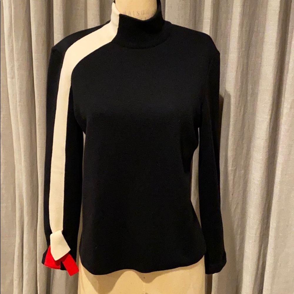 Prada black mock neck sweater w/cream stripe WOT